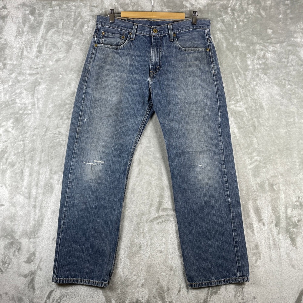 Y2K Levi's 569 Loose Straight Jeans Mens 32x30 Blue Distressed Baggy Denim